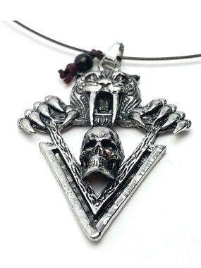 Tiger Skull Pendant On a Wire Choker Necklace